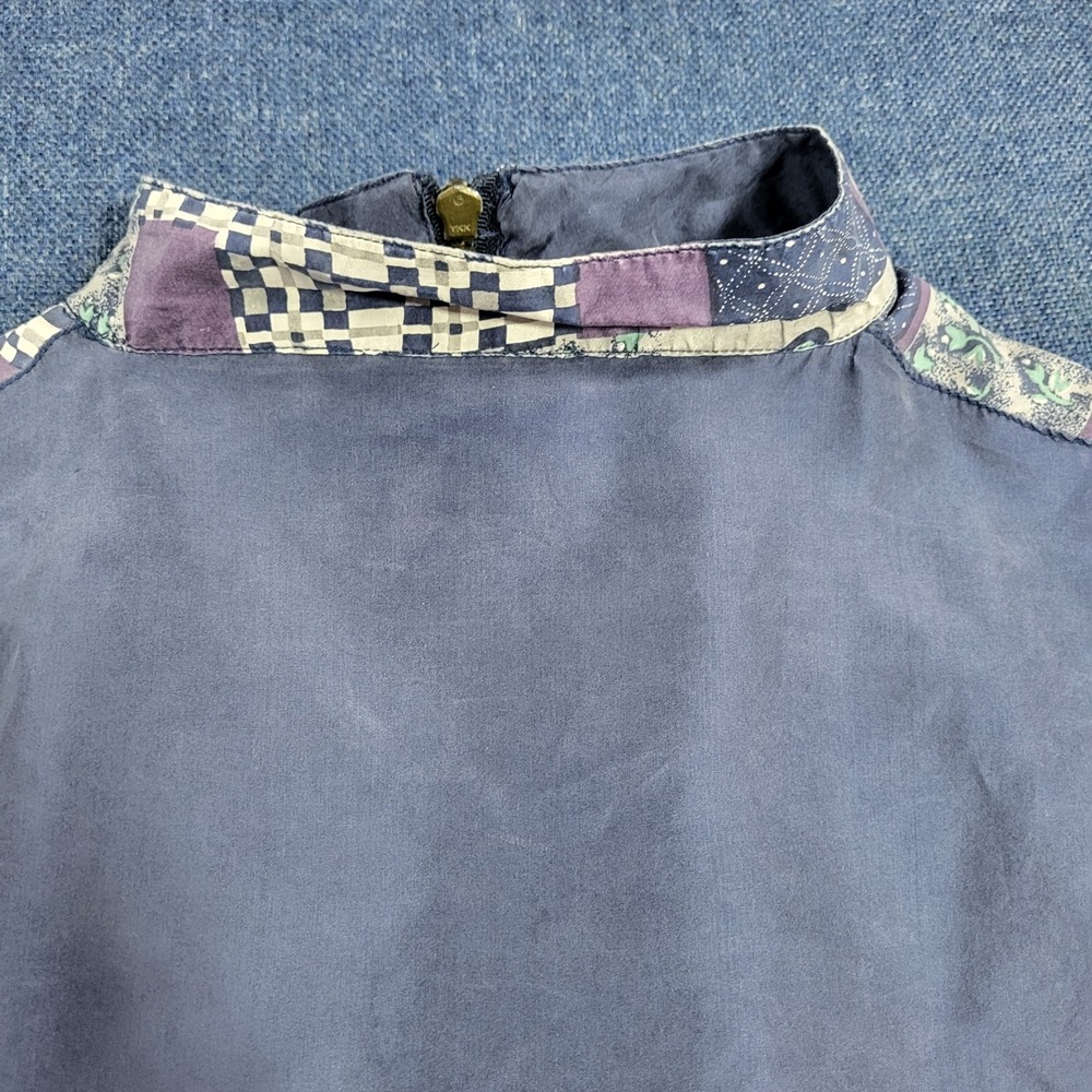 ONE RESOURCE Vintage Silk Patchwork Bomber Jacket Purple Blue Print Zip Up L - Picture 10 of 10